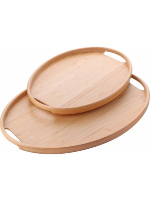 Meks Deconox 2'li Bambu Tepsi Seti, Ince Tasarım Özel Üretim Oval 2'li Bambu Tepsi Seti (36 * 26 * 1cm-4