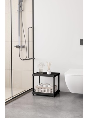 Meks Siyah 2 Katlı 33X40 Ekstra Geniş Düzenleyici Mutfak ve Banyo Rafı Sehpa