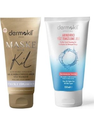 Meks Dermokil Special Soyulabilir Kil Içerikli Gold Maske 75 ml + Arındırıcı Yüz Temizleme Jeli 150 ml S