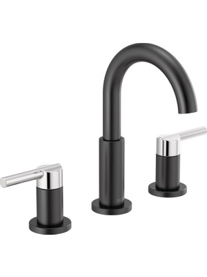 Meks Delta Faucet Nicoli Yaygın Banyo Bataryası 3 Delikli, Siyah/krom Banyo Bataryası, Banyo Lavabo Bata