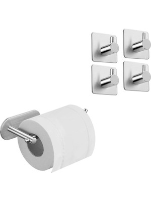 Meks Deltahome Paslanmaz Çelik Set Tuvalet Kağıtlığı ve 4 Adet Havluluk - Yapışkan Bant Sistem