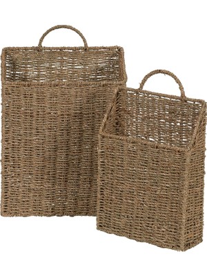 Meks Household Essentials ML-5613 Deniz Yosunundan Duvar Sepeti Seti, Kahverengi, 2 Parça