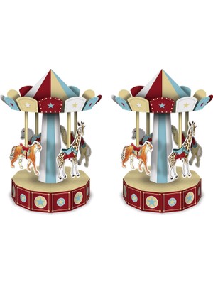 Meks Beistle 3-D Vintage Sirk Carousel Centerpieces 2 Parça, 10", Çok Renkli
