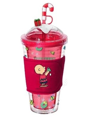 Meks Miniso Snoopy Lisanslı Yılbaşı Koleksiyonu Çift Cidarlı Tutacaklı Plastik Şişe (480ML) - Kırmızı