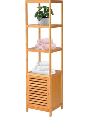 Meks Digithome Bambu Tek Kapaklı 4 Raflı Çok Amaçlı Düzenleyici Organizer Dolap - DB-0003