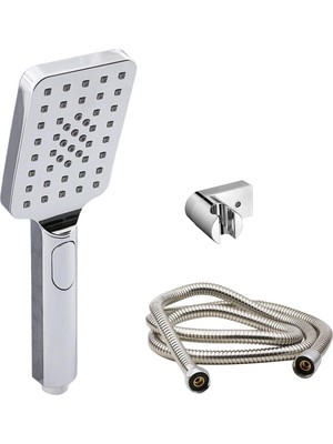 Meks BADEM10 Lüks Duş Başlığı Set Banyo Fişkiyesi Seti Dikdörtgen Fiskiye Telefon Fonksiyonlu Başlık Met