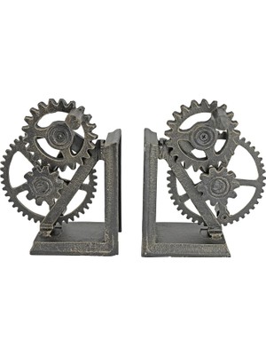 Meks Design Toscano QH9631 Endüstriyel Dişli Steampunk Dekor Kitap Destekleri, 38 Cm, Ikili Set, Çok Ren