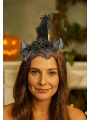 Meks Şapkali Tüylü Taç Haloween Cadilar Bayrami Taci