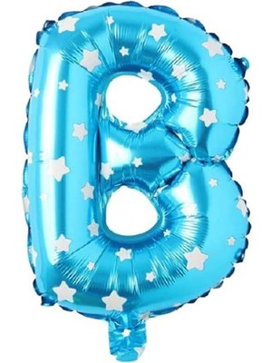 Meks B Harfi 16 Inç Mavi Yıldızlı Renk Folyo Balon 36 cm (Mavi)