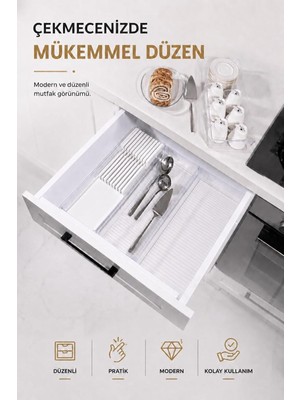 Meks Sas Haus Çekmece Içi Bıçaklık Organizer Bölmeli Mutfak Düzenleyici Beyaz S-11029