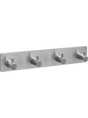 Meks Deltahome Paslanmaz Çelik 4 Topuzlu Bornoz Askısı Havluluk - Banyo Askısı - Inox - Kendinden Yapışm