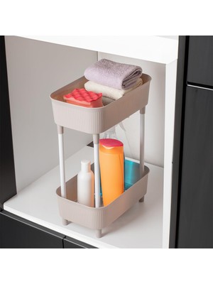 Meks Porsima 1130 Iki Katlı Raf - Çok Amaçlı Mutfak Banyo Düzenleyici Organizer - Cappuccino