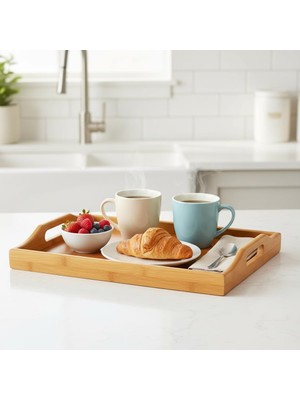 Meks Deconox Bambu Dikdörtgen Sunum Tepsi 33X22X5 Cm, Sofra Tepsisi, Çay Tesisi, Bambu Daire Tepsi,