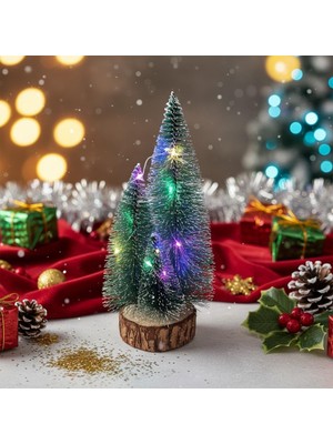 Meks Coverzone 1 Adet Rgb Işıklı Mini Yılbaşı Ağacı Masaüstü Aydınlatma Dekoratif Hediyelik Noel Pilli Ç