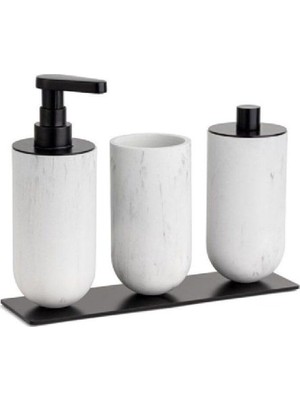 Meks System Sıvı Sabunluk-Diş Fırçalığı-Pamukluk Mermer Desenli/siyah Renk 206X87X265 mm