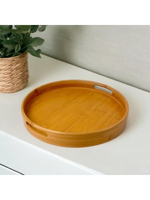 Meks Deconox 35CM Yuvarlak Bambu Servis Tepsisi, Ahşap Yuvarlak Tepsi, Bambu Tepsi (35CM*35.CM*6CM)