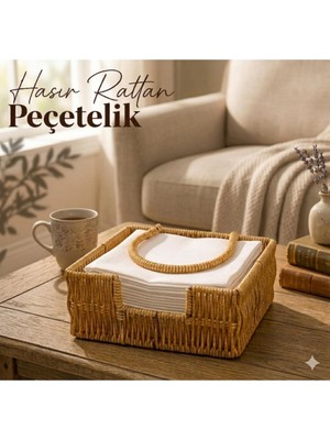 Meks Duffa Boho Rattan Peçetelik - Rüzgarlık Kollu Yatay Peçete Kutusu, Bahçe, Balkon ve Mutfak Için Uçm
