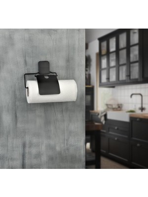 Meks Yapışkanlı Kağıt Rulo Havluluk Peçetelik Havlu Kağıtlık Mat Siyah Banyo Mutfak Düzenleyici