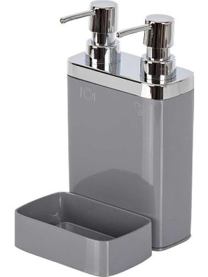 Meks Gri̇ Sünger Hazneli̇ Mutfak Sivi Sabunluk (300 Ml) ve Bulaşik Deterjanlik (500 Ml)