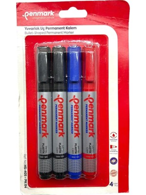 Meks Penmark Permanent Marker Yuvarlak Uç 4'lü Blister