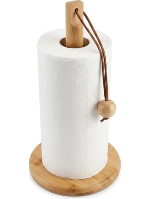 Meks Deconox Doğal Bambu Bohem Top Tutacaklı Kağıt Havluluk - Dekoratif Ahşap Stand (30X14 Cm, Kahve ve