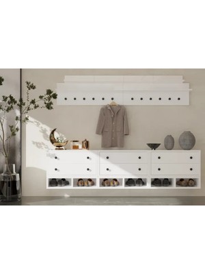 Vivense Leno 6 Çekmeceli Duvar Raflı Modern Dresuar ve Askılık Hol Takımı PNR-DRS-1001