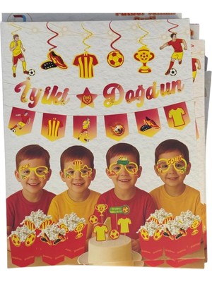 Meks Jl Sarı Kırmızı, Taraftar Doğum Günü Parti Seti, 29 Parçalı, Banner, Tavan Sarkıt, 3D Gözlük, Pasta