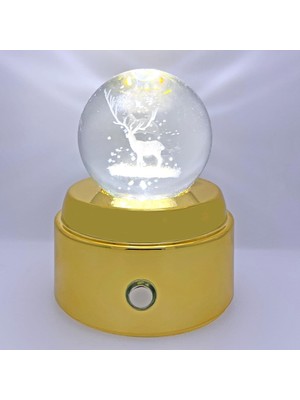 Meks Netavantaj Işıklı Müzikli Dönen 3D Kristal Cam Küre Geyik Model