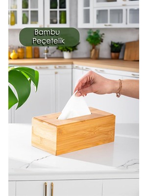 Meks Duffa Bambu Peçetelik Ahşap Dekoratif Peçetelik Masaüstü Peçetelik, Kağıt Peçete Hazneli