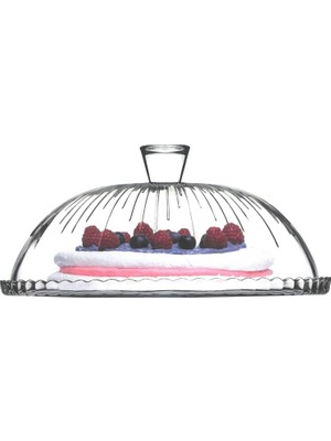 Meks Pasabache Cam Kek Cam Cloche Kek Standı Pasta Kubbe Plaka Kapağı 32 cm Desen
