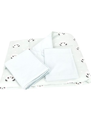 Meks Bebek El Yapımı Panda Desenli Yorgan Çarşaf ve Yastıklı Üçlü Set