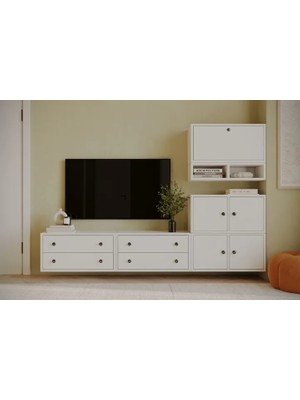 Vivense Leron 5 Kapak 4 Çekmeceli Yüksek Kapasiteli Tv Sehpası Açık Bölmeli Modern Organizer Kbr Tvt 10