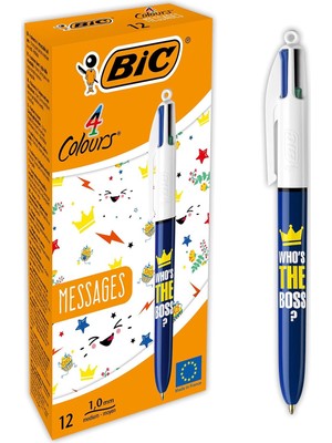 Meks Bic 4 Colours Message Tükenmez Kalem 12'li Kutu, 1.0mm Uç, Tek Kalemde Mavi, Kırmızı, Yeşil ve Siya