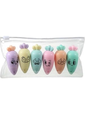 Meks Havuç Fosforlu Işaretleme Kalemi (Mini) 6'lı, Çok Renkli EASYSO290 Fosforlu Kalem Highlighter