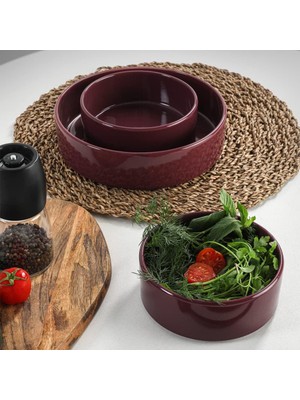 Meks Keramika Mürdüm Stackable Salata/çerez Seti 3 Parça