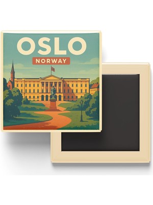 Meks Oslo Norveç - Kraliyet Sarayı - Baskılı Buzdolap Magneti Kare 9x9 cm