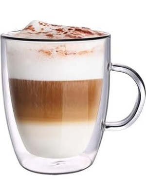 Meks Leggno Vetro Borosilikat Çift Camlı Kulplu Bardak 400ML (2AD)