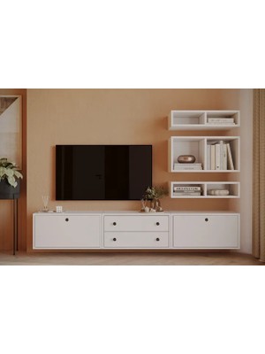 Vivense Leron 2 Kapak 2 Çekmeceli Minimal Televizyon Konsolu Çok Bölmeli Modüler Tv Ünitesi Kbr Tvt 100