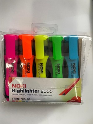 Meks Fosforlu Kalem Seti, 5 Renk, Pembe, Turuncu, Sarı, Yeşil, Mavi Noki Highlighter 9000