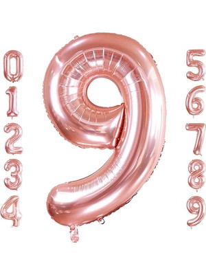 Meks Rakam Kırmızı Folyo Balon 34 Inç 76-82 cm (9, Rose Gold)