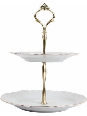 Meks Porland Queen Altın Yaldız 2 Katlı Kurabiye Tabağı 21CM