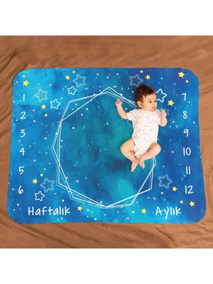Meks Hediyesepeti Mavi Uzay Macerası Baby Shower Hediyesi Fotoğraf Çekim Battaniyesi 100X120 cm