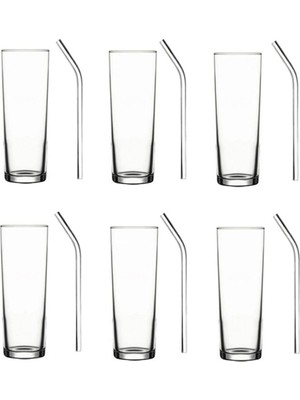 Meks Pasabahce Paşabahçe Cam Pipetli Votka Limonata Bardağı Meşrubat Bardak Seti 12 Parça