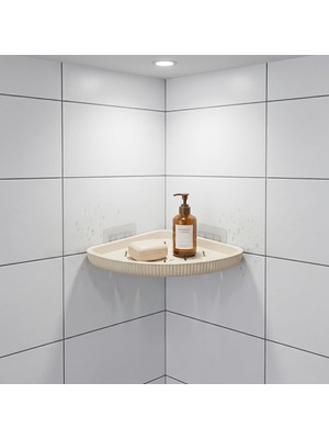 Meks Yapıştırmalı Banyo Köşeliği, Istiridye Modeli, Bej, Drenaj Delikli, Delme Gerektirmez