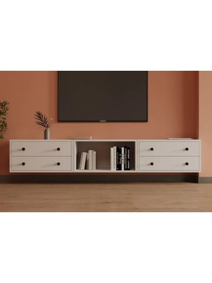 Vivense Leron 4 Çekmeceli Yüzer Tv Ünitesi Simetrik Açık Raflı Modern Salon Dolabı Mst Tvt 1047