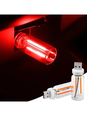 Meks Neo Vista Kırmızı USB LED Gece Lambası, Cam Tüp, Dokunmatik, Mini Taşınabilir, USB Güç Kaynağı, Dim