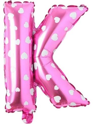 Meks K Harfi 16 Inç Pembe Kalpli Renk Folyo Balon 36 cm (Pembe)