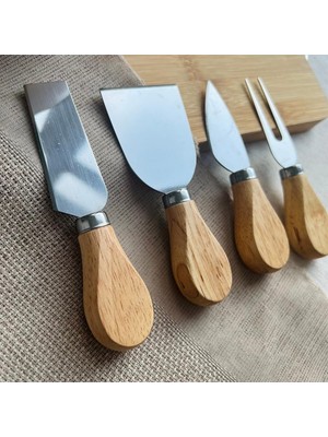 Meks Promosyonca Bambu Saplı Peynir Bıçağı Seti, 4 Parça