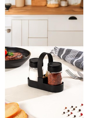 Meks Porsima 00467 Siyah Drop 2li Standlı Tuzluk Biberlik Seti - 100ML