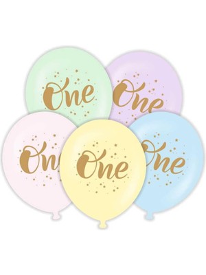 Meks One 1 Yaş Altın Renk Baskılı Latex Balon 10 Adet